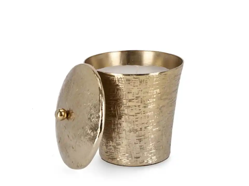 Candela con coperchio lathe tonda oro - ø15 cm