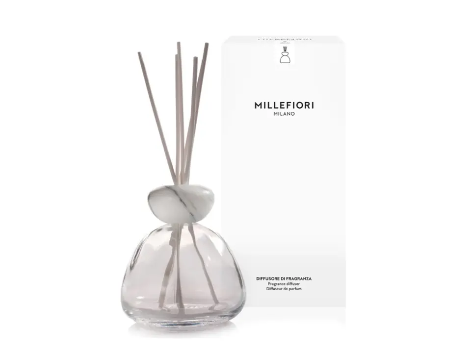 Diffusore di fragranza marble glass trasparente con tappo bianco