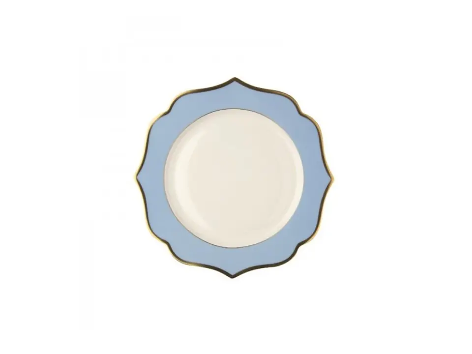 Ionica celeste con filo oro, piatto fondo 22 cm