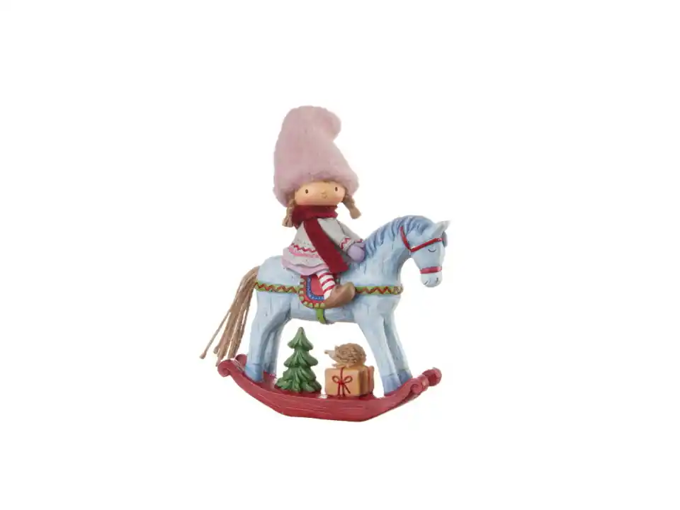 Aria di natale, bambina su cavallo a dondolo, 15,5x7x20h cm
