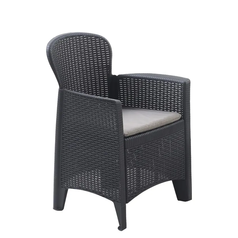Poltrona da giardino Folia in rattan antracite con cuscino imbottito