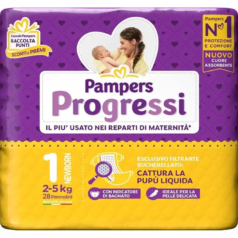 Pannolini Pampers Progressi Taglia 1 neonati 2-5 kg 28 pz