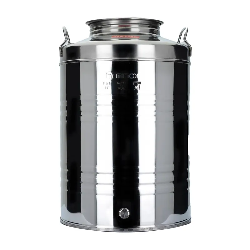 Minox - Fusto Graffato in Acciaio Inox 50 lt per Uso Alimentare - con 2 Maniglie + Tappo Ermetico