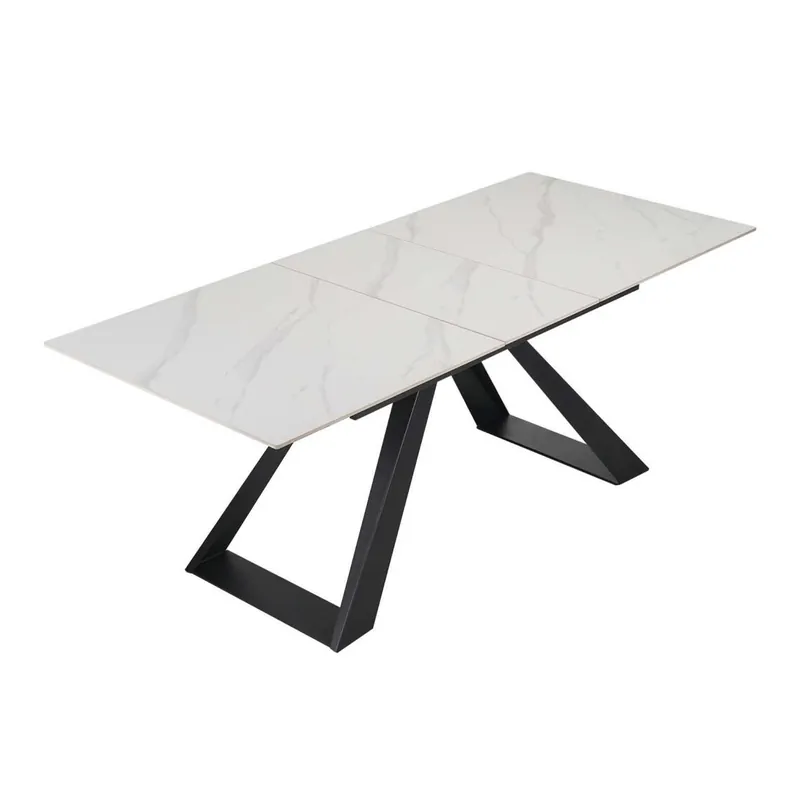 Tavolo Moderno Allungabile Bianco in Ceramica Effetto Marmo con Struttura in Ferro 160/200x90 h76 cm cm